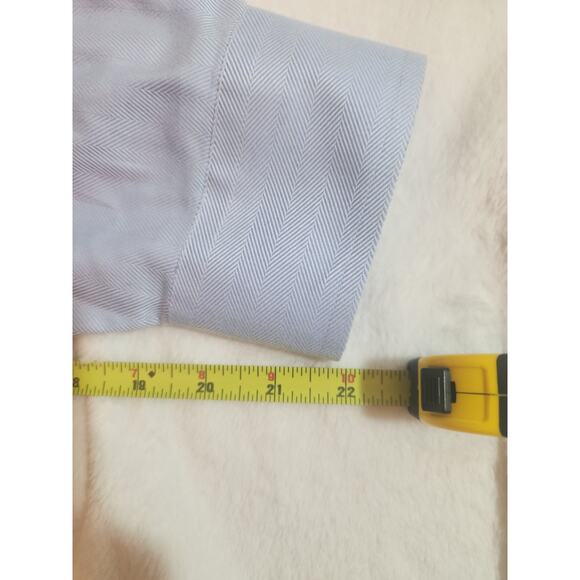 Jos. A Bank Signature Shirt Mens 19 36 Blue Herringbone 100% Cotton Long Sleeve - Picture 8 of 10